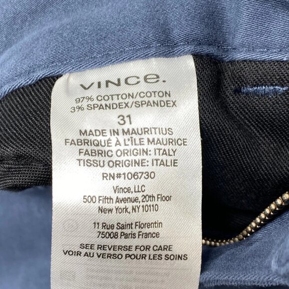 Vince Men’s Slim Fit Stretch Cotton 5-Pocket Pants Size 31 Blue Washed Ink - Picture 5 of 9